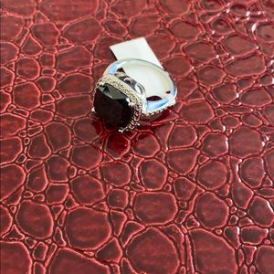 Stimulated Black Quartz and Diamond ring